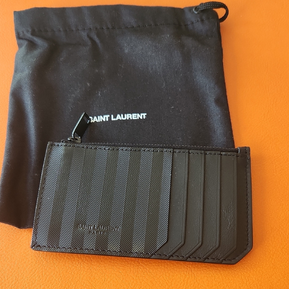 LABEL Saint Laurent Paris Fragments Zipped Black Striped Card Case